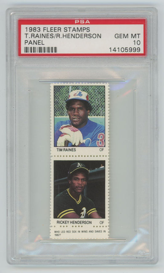 1983 Fleer Stamps Panel Tim Raines / Rickey Henderson - PSA 10