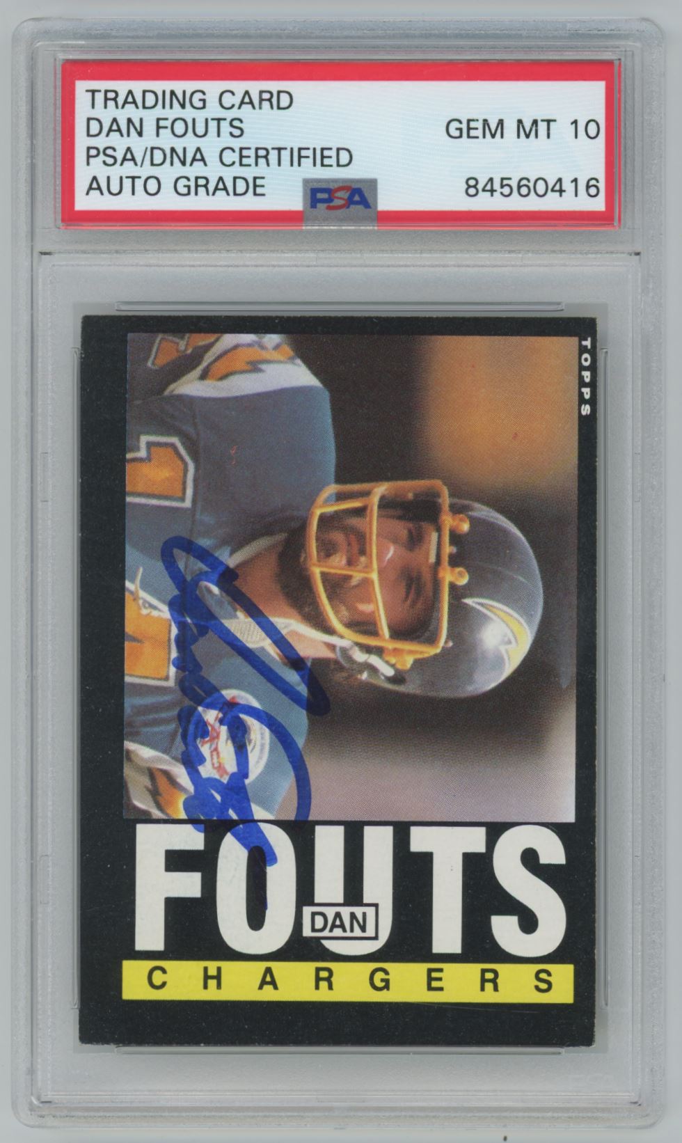 1985 Topps Dan Fouts #372 Auto - PSA 10 (Auto Grade) - Horizontal Auto