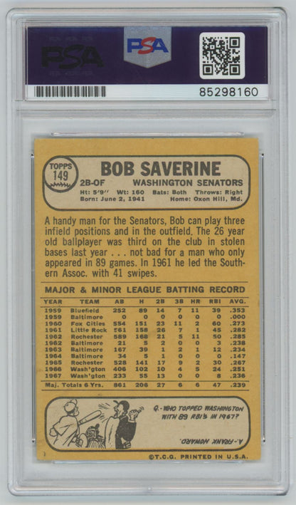 1968 Topps Bob Saverine Auto - PSA/DNA Authentic (8160)