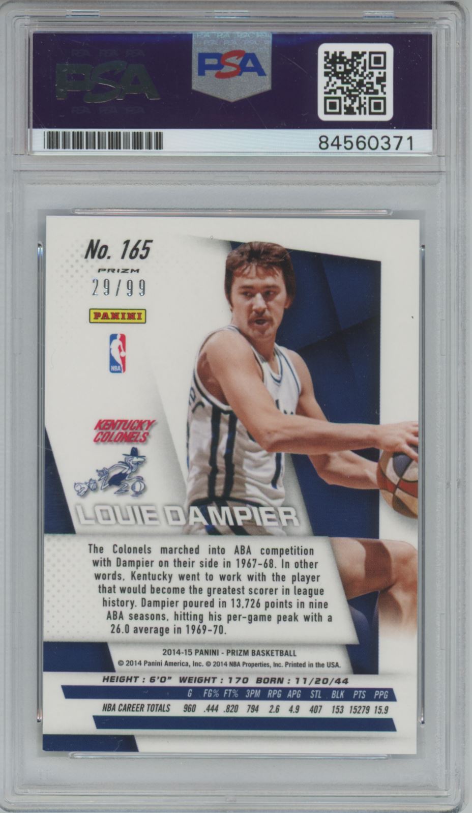 2014 Panini Prizm Blue /99 Louie Dampier - PSA/DNA Auto 9 Grade