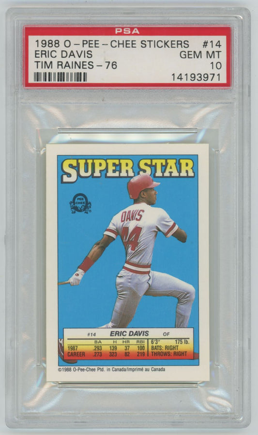 1988 O-Pee-Chee Stickers Eric Davis / Tim Raines #14 - PSA 10