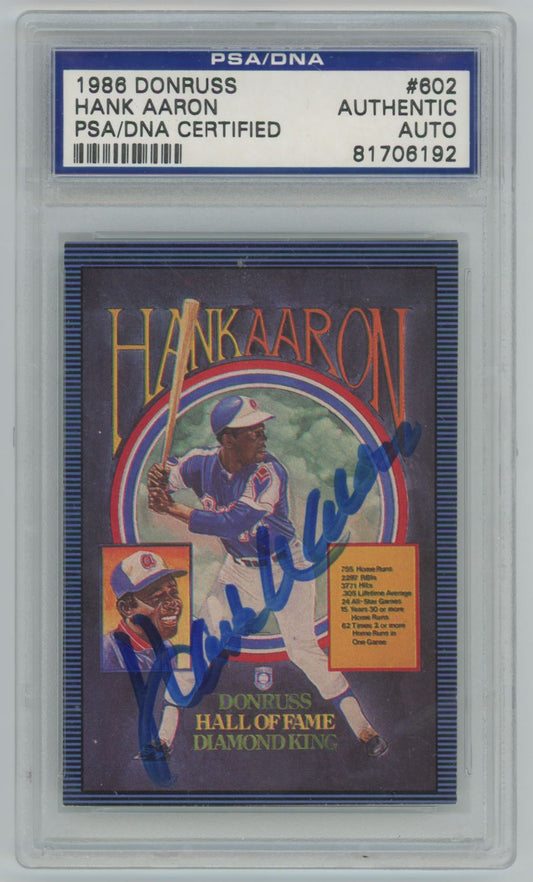 1986 Donruss Diamond King Hall of Fame Hank Aaron Auto - PSA/DNA