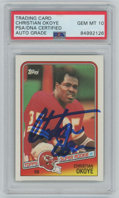 1988 Topps Christian Okoye Rookie Card #363 Auto 10 Grade - PSA/DNA