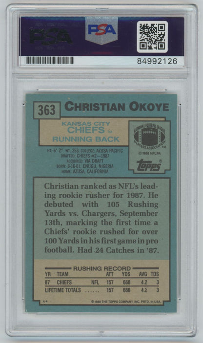 1988 Topps Christian Okoye Rookie Card #363 Auto 10 Grade - PSA/DNA