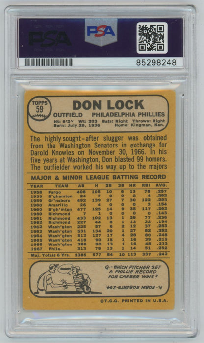 1968 Topps Don Lock Auto - PSA/DNA Authentic (8248)