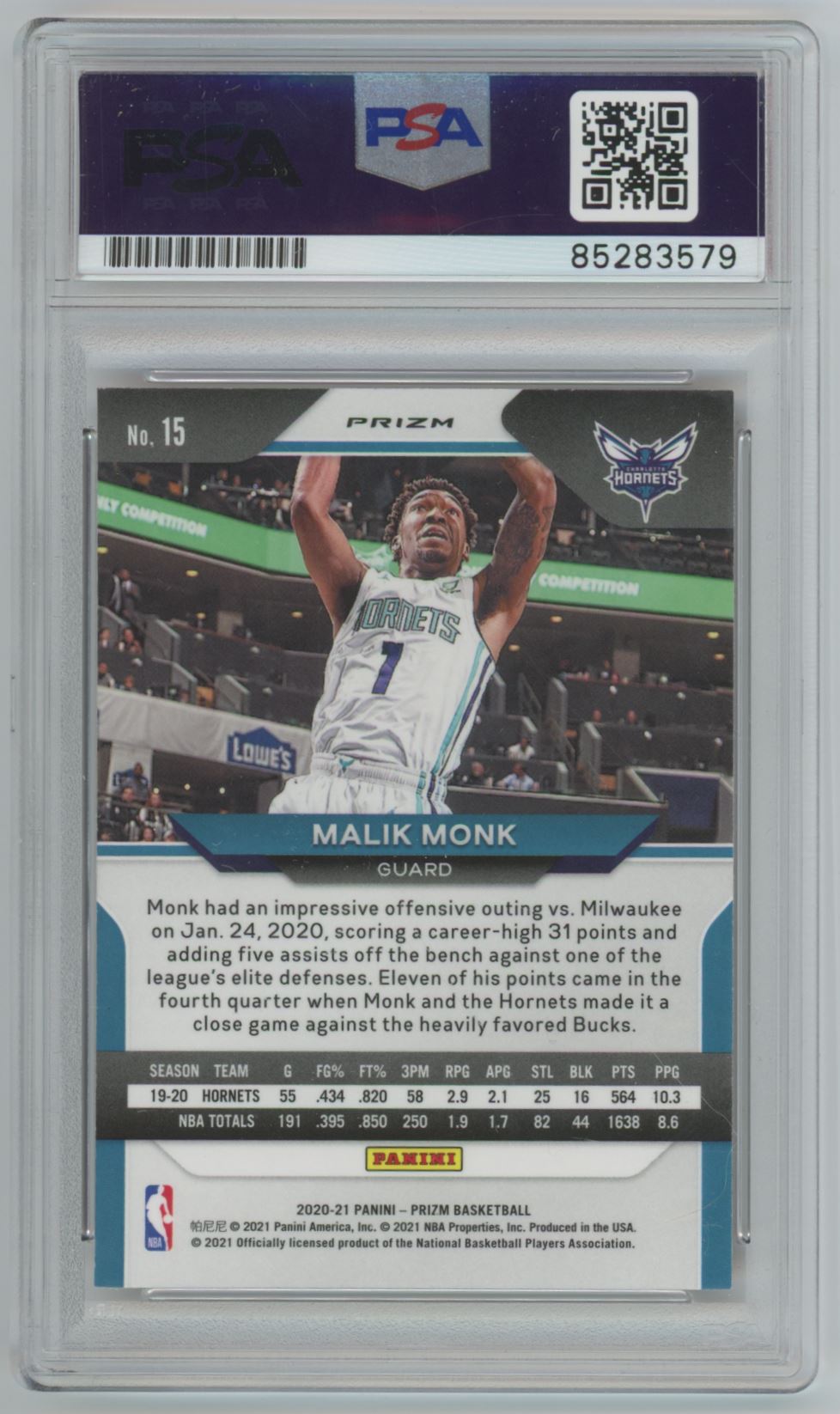 2020 Panini Prizm Red Wave Malik Monk Auto PSA/DAN Authentic