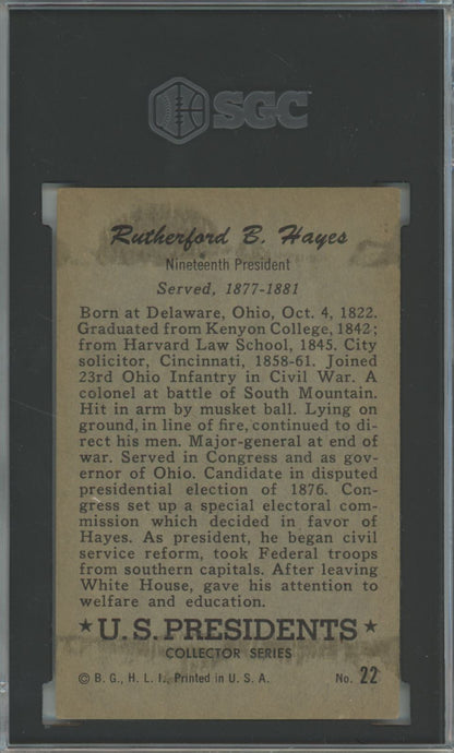 1952 Bowman Rutherford B. Hayes #22 U.S. Presidents - SGC 4.5