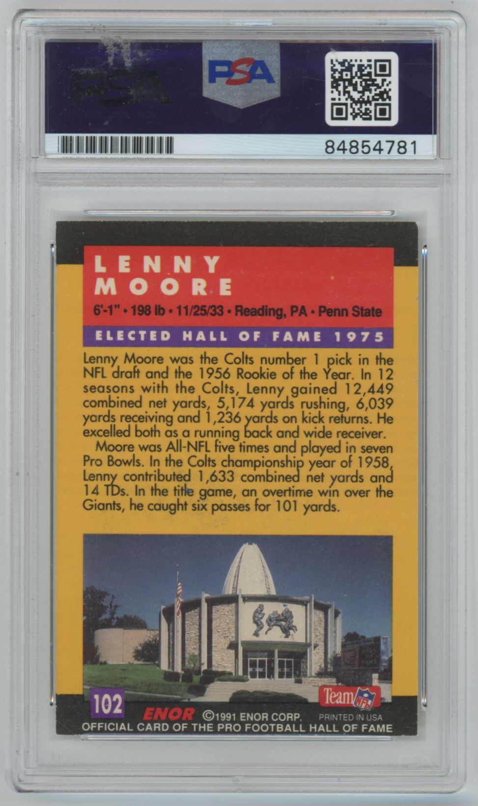 1991 Enor Hall of Fame Lenny Moore Auto - PSA/DNA