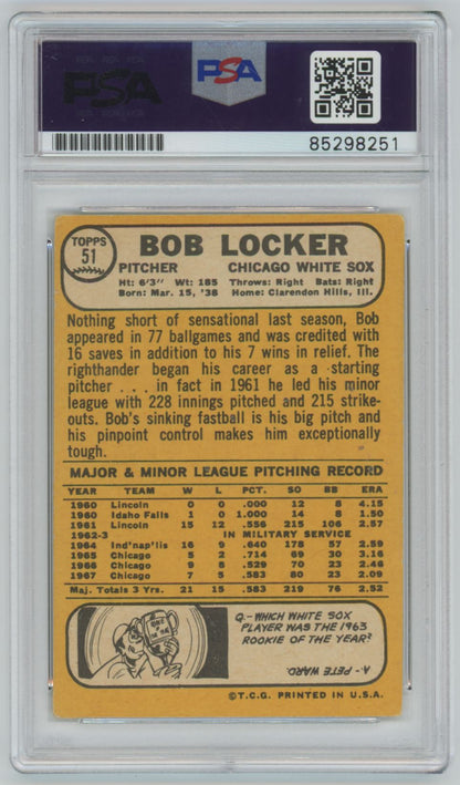 1968 Topps Bob Locker Auto - PSA/DNA Authentic (8251)