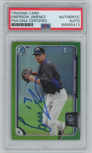 2015 Bowman Chrome 1st Emerson Jimenez Rockies Green Refractor /99 Auto - PSA/DNA