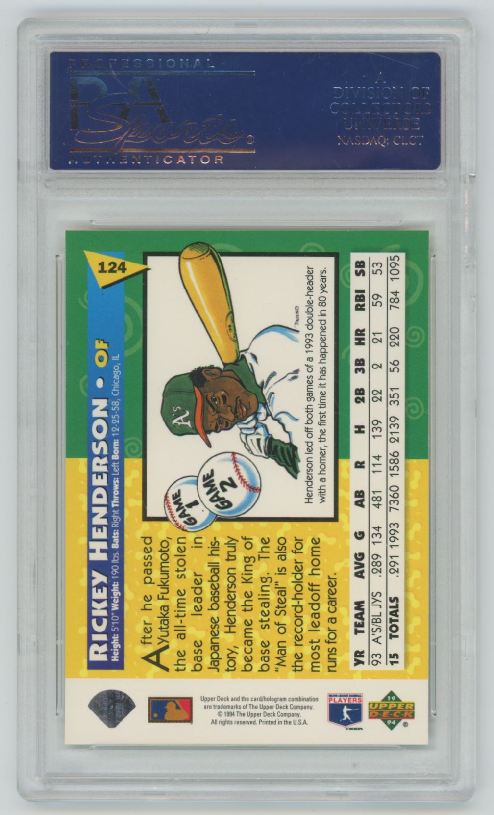 1994 Upper Deck Fun Packs Rickey Henderson #124 - PSA 9