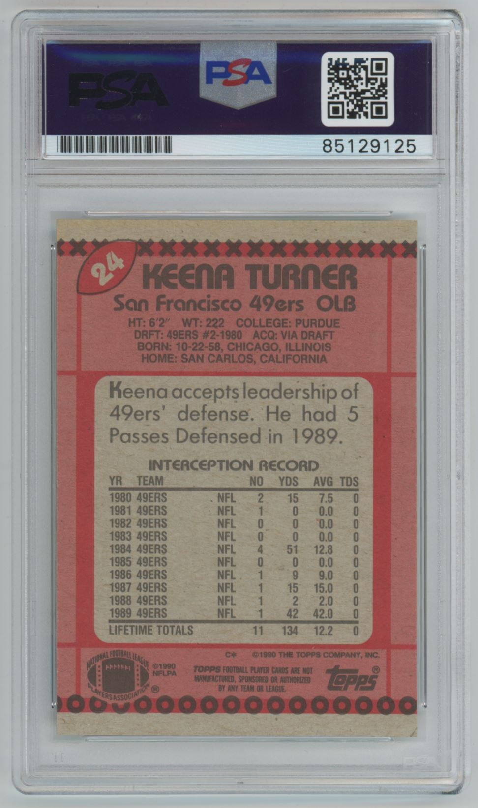 1990 Topps Keena Turner #24 - Auto - PSA/DNA