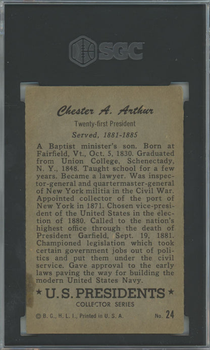 1952 Bowman Chester A. Arthur #24 U.S. Presidents - SGC 2