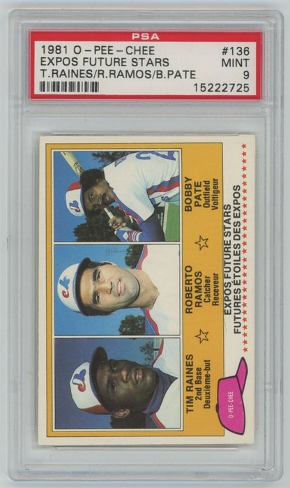 1981 O-Pee-Chee Expos Future Stars Tim Raines, Roberto Ramos, Bobby Pate #136 - PSA 10