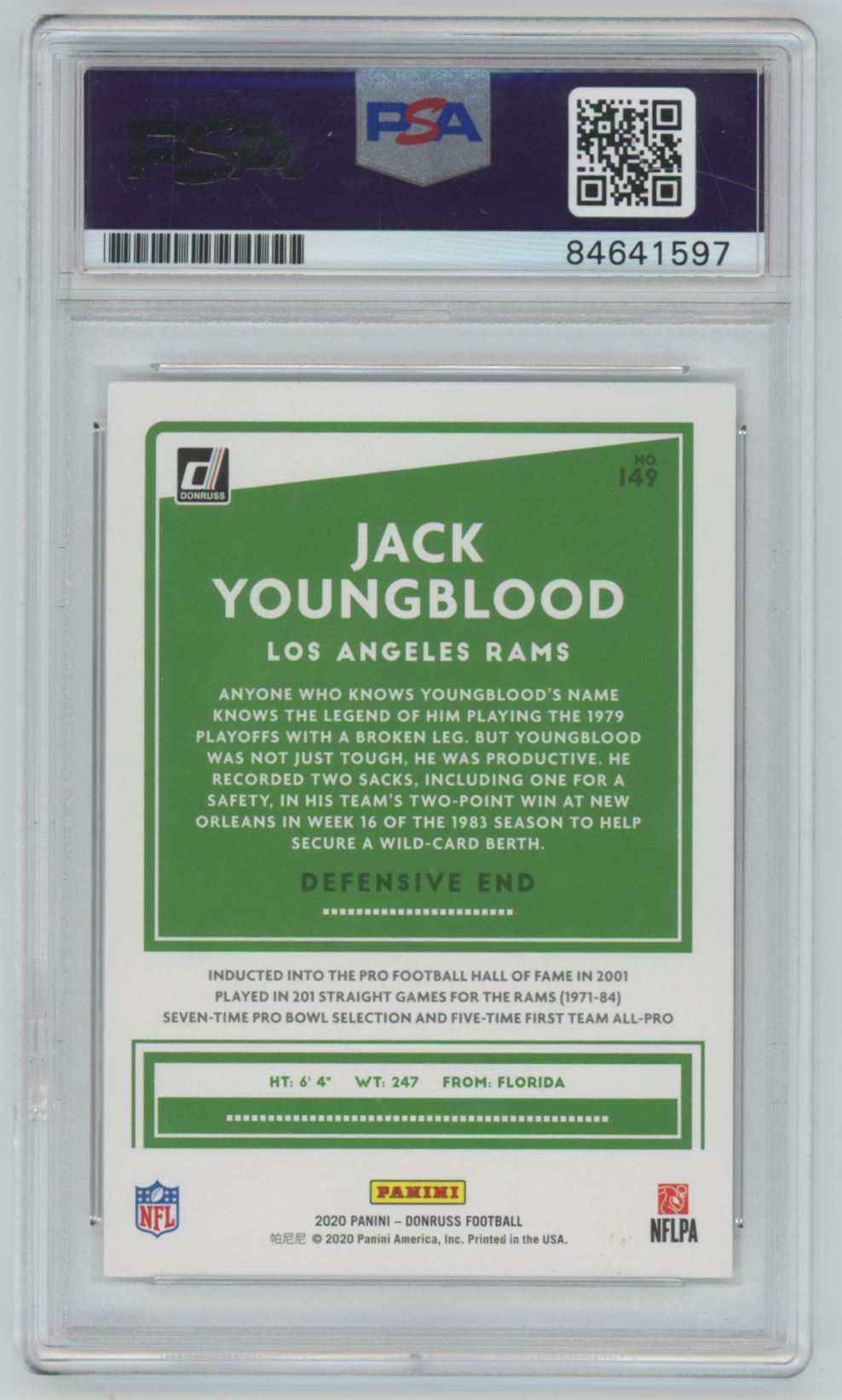 2020 Donruss Jack Youngblood Auto - PSA/DNA