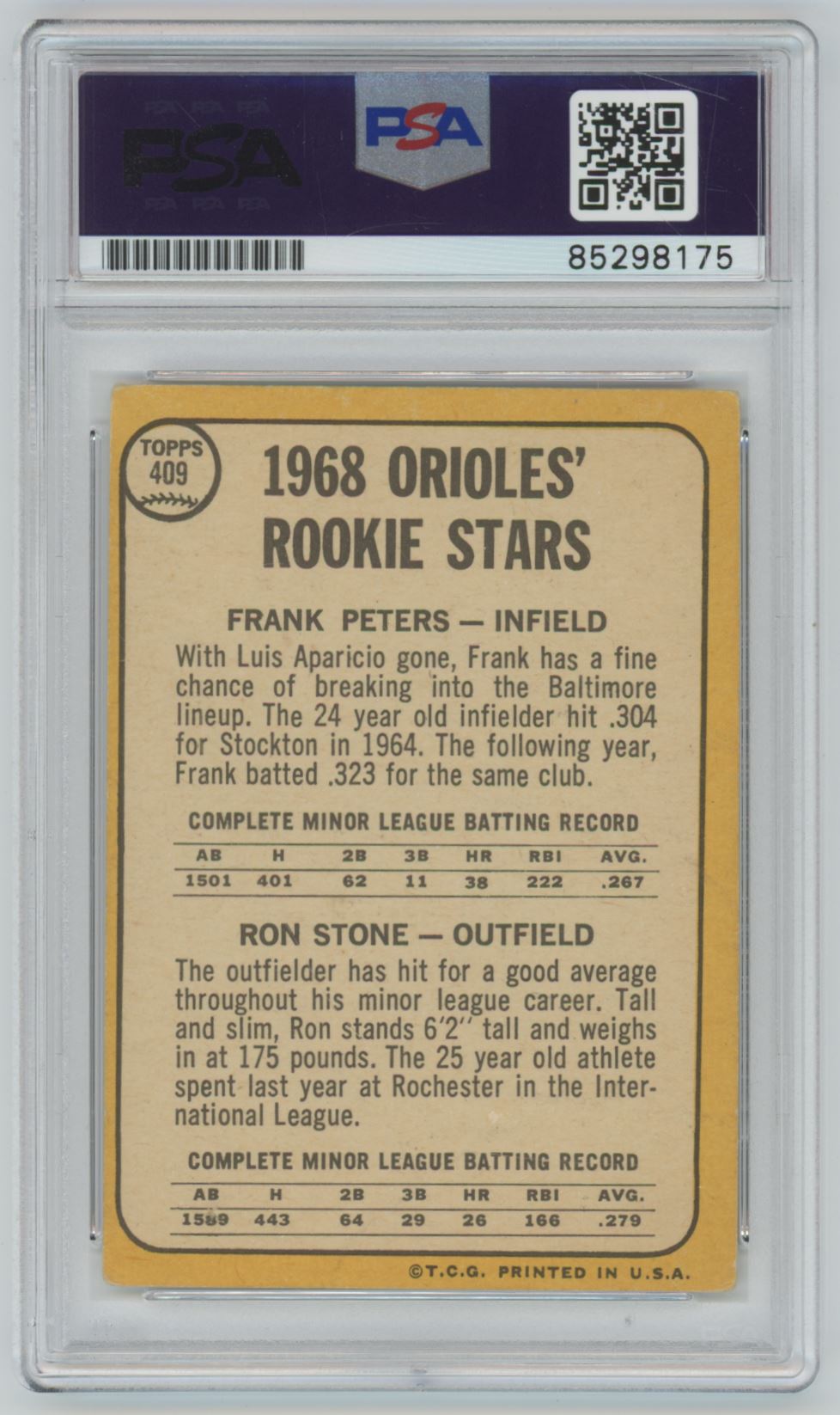 1968 Topps Ron Stone #409 Auto - PSA/DNA Authentic (8175)