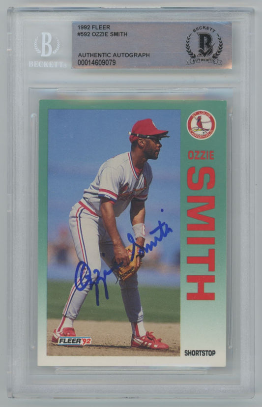 1992 Fleer Ozzie Smith #592 Auto - Beckett Authentic