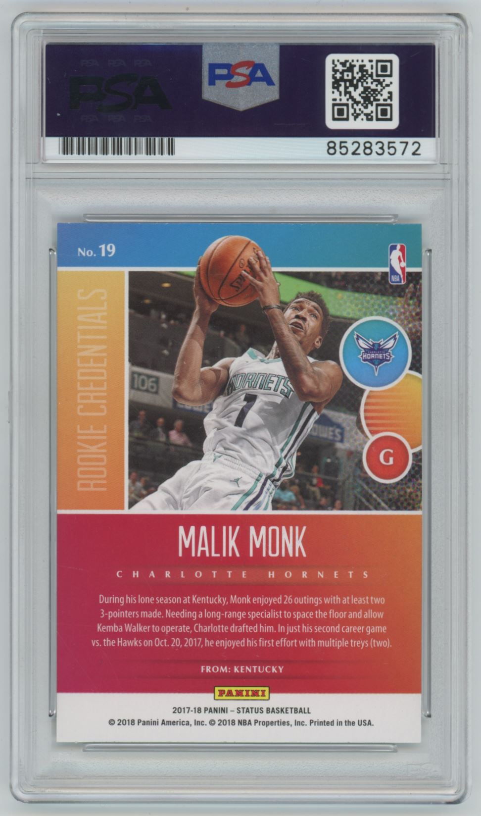 2017 Panini Status Malik Monk PSA/DNA Auto Gem 10