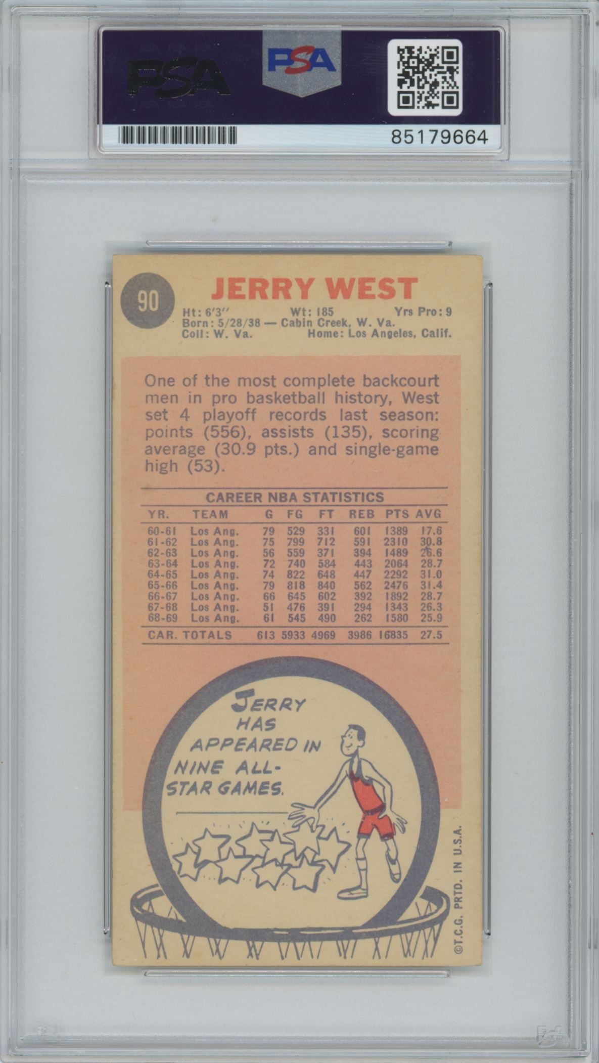 1969 Topps #90 Jerry West "HOF 1980-2010" Auto - PSA/DNA (9664)