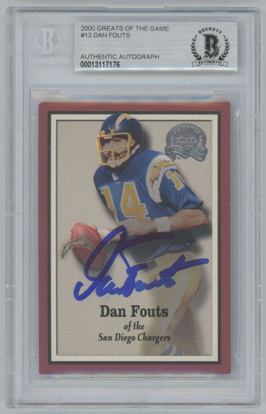 2000 Greats of the Game Dan Fouts #13 Auto - Beckett Authentic