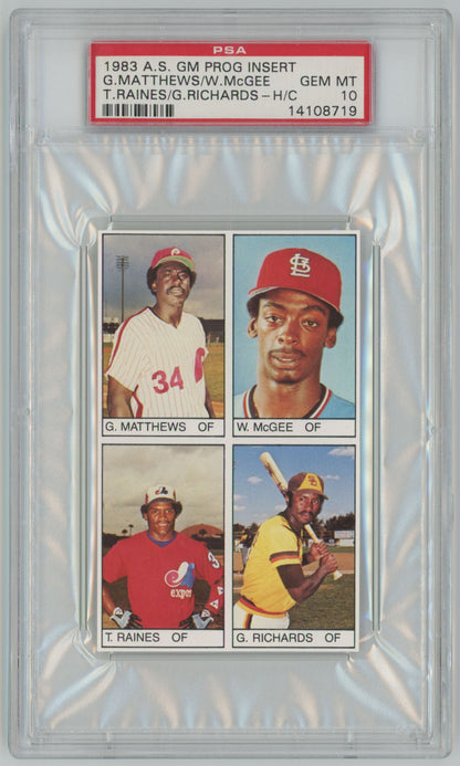 1983 All Star Games Program Insert Gary Matthews, Willie McGee, Tim Raines, Gene Richards - PSA 10