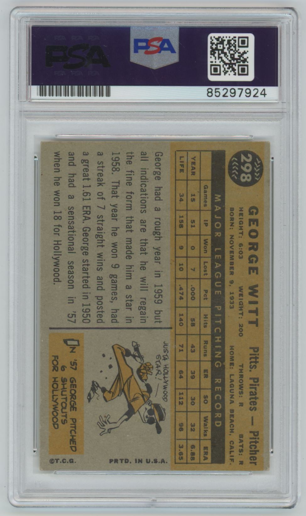 1960 Topps George Witt #298 Auto - PSA/DNA Authentic