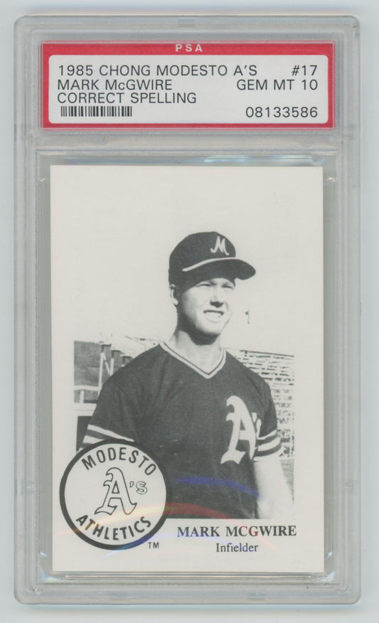 1985 Chong Modesto A's Mark McGwire Correct Spelling #17 - PSA 10