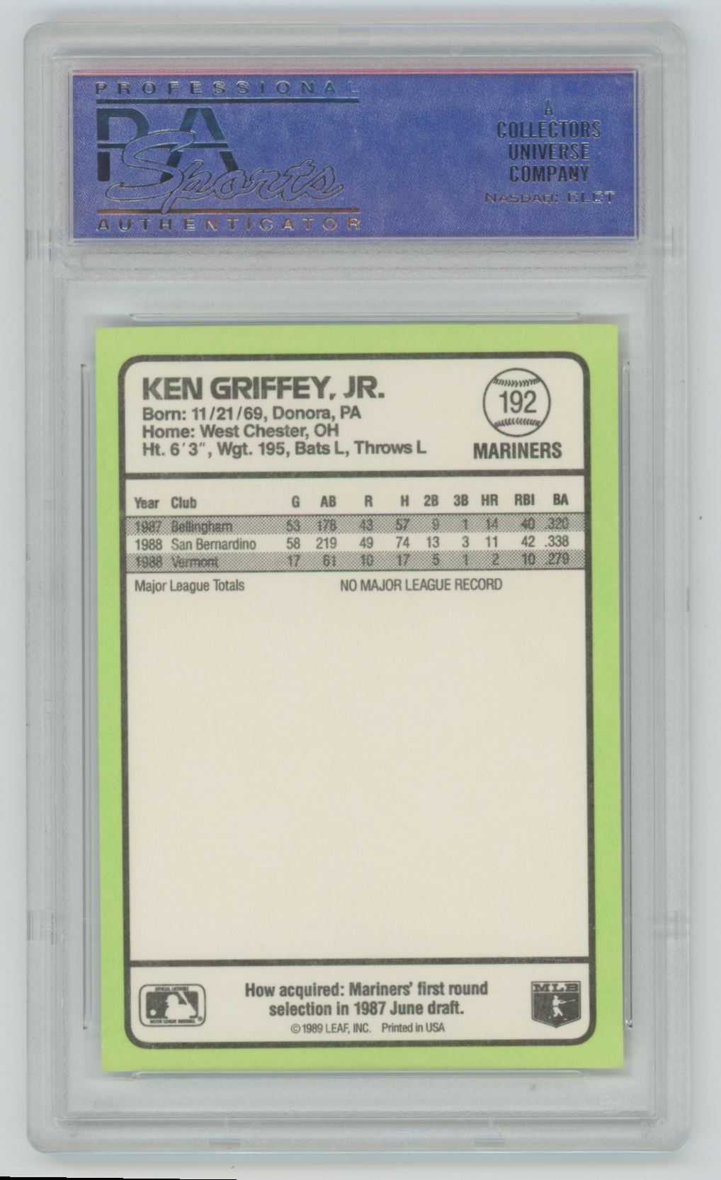 1989 Donruss Ken Griffey Jr. Baseball's Best #192 - PSA 9