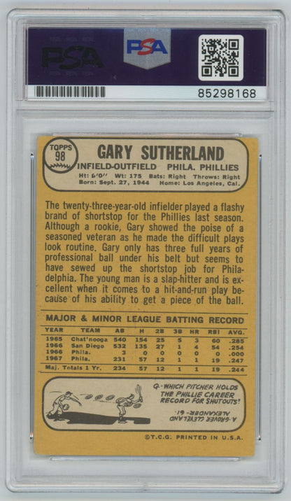 1968 Topps Gary Sutherland Auto - PSA/DNA Authentic (8168)