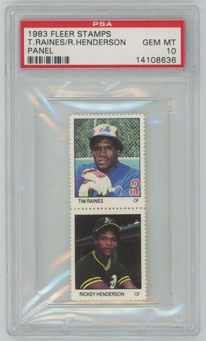 1983 Fleer Stamps Tim Raines & Rickey Henderson Panel - PSA 10 (POP 2)