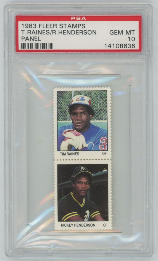 1983 Fleer Stamps Tim Raines & Rickey Henderson Panel - PSA 10 (POP 2)