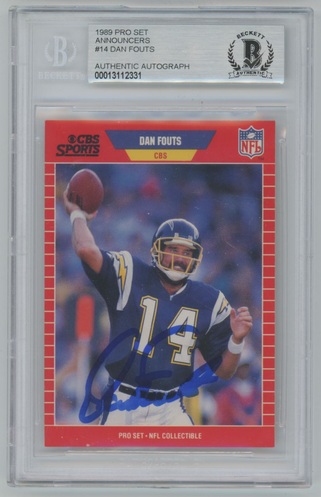 1989 Pro Set Announcers Dan Fouts #14 Auto - Beckett Authentic