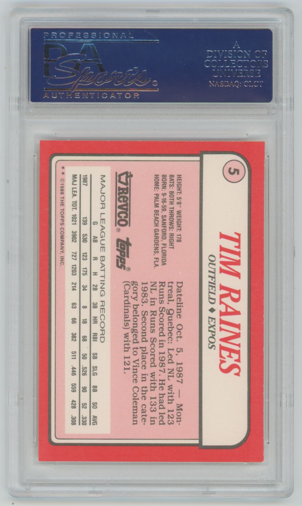 1988 Revco Tim Raines #5 - PSA 9