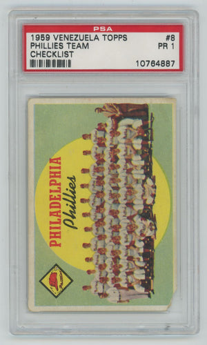 1959 Venezuela Topps Phillies Team Checklist 38 - PSA 1