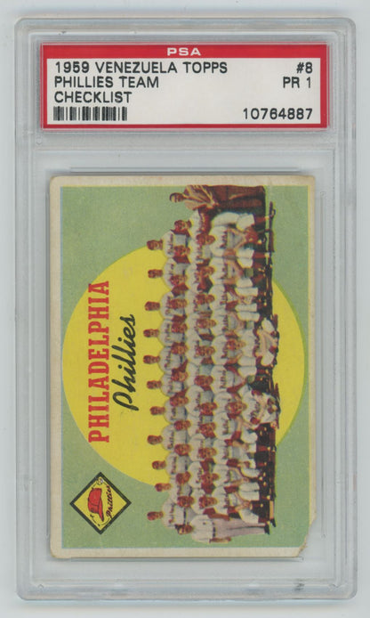 1959 Venezuela Topps Phillies Team Checklist 38 - PSA 1