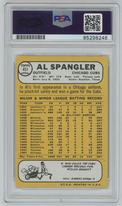 1968 Topps Al Spangler Auto - PSA/DNA Authentic (8246)