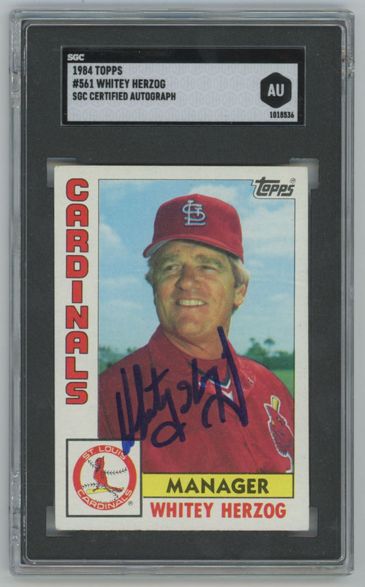 1984 Topps Whitey Herzog #561 Auto - SGC Authentic