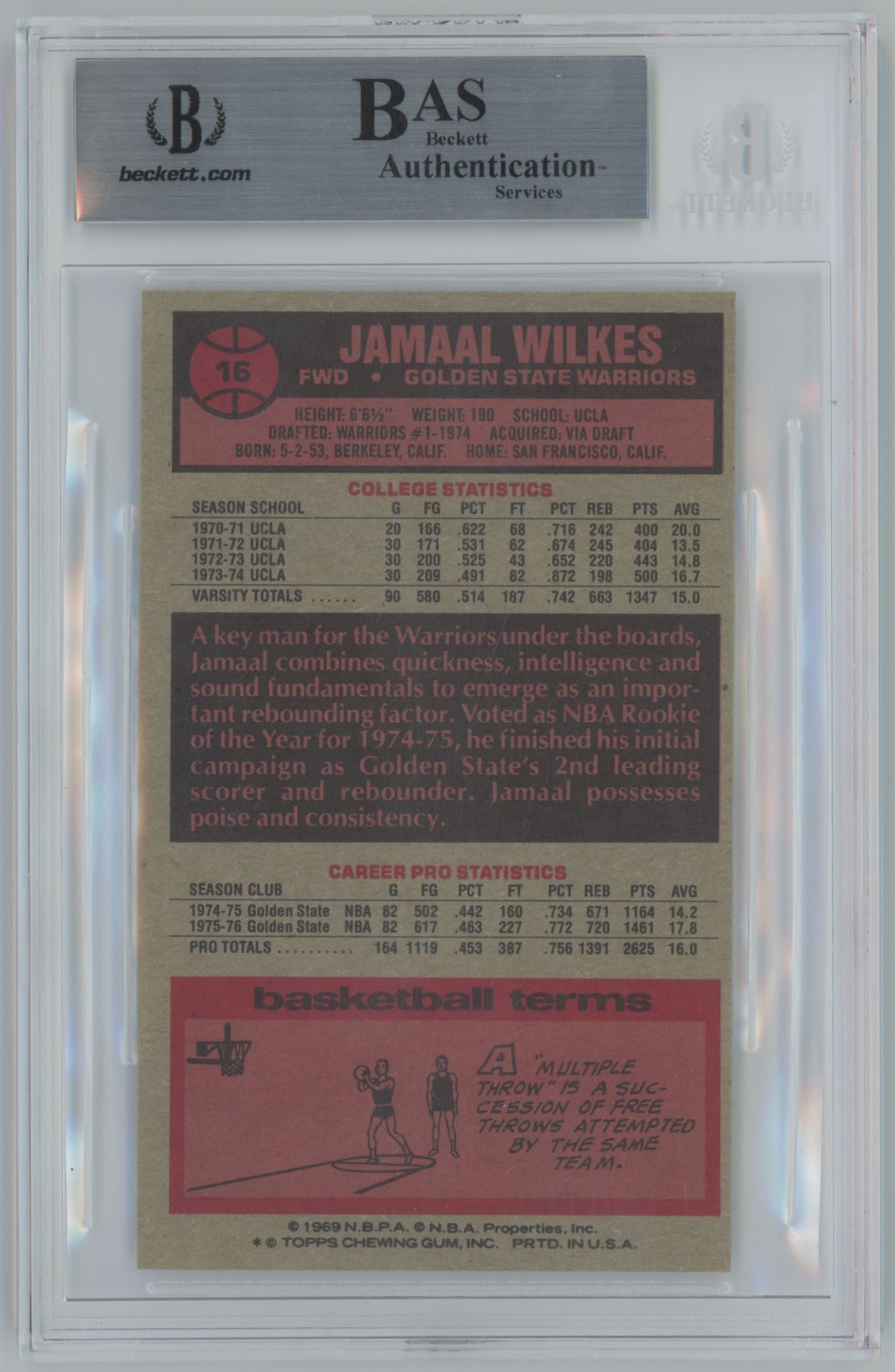 1976-77 Topps Jamaal Wilkes #16 Auto Beckett Authentic