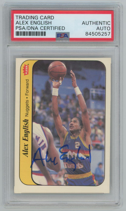 1986 Fleer Sticker Alex English Auto - PSA/DNA Authentic