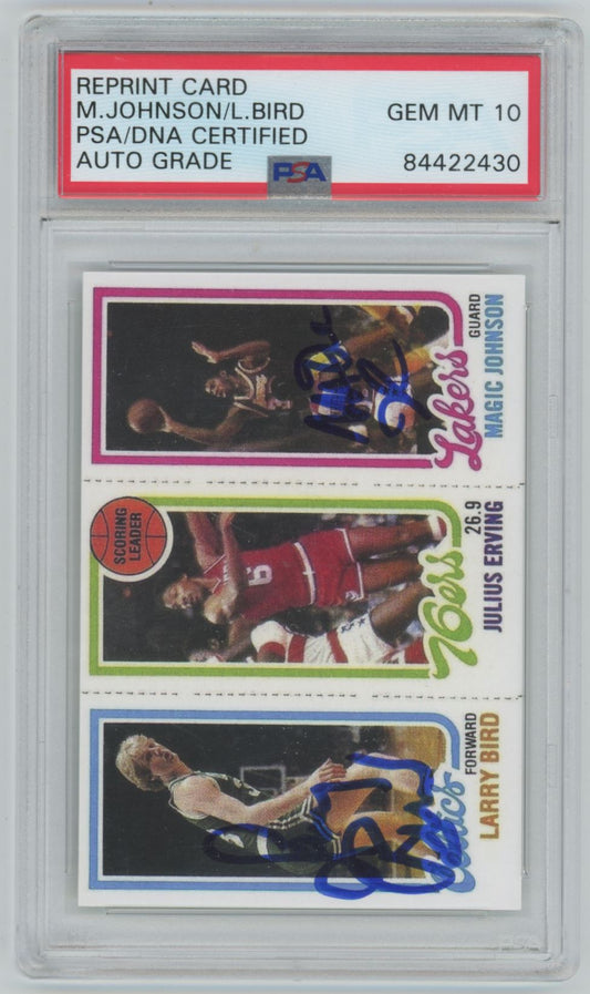 1980 Topps (REPRINT) Magic Johnson & Larry Bird Auto 10 - PSA/DNA