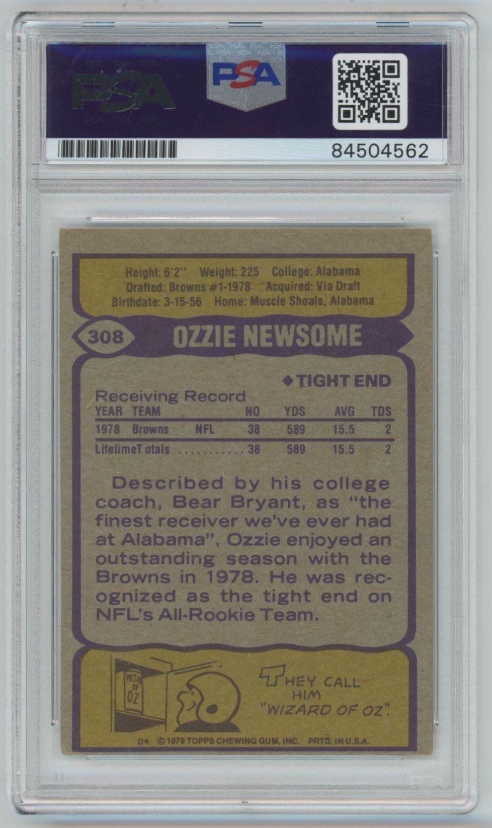 1979 Topps Ozzie Newsome Rookie Card Auto - PSA/DNA