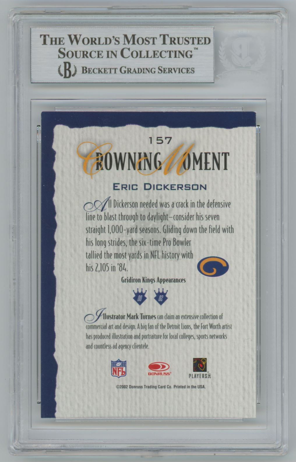 2002 Donruss Gridiron Kings Eric Dickerson Auto - Beckett Authentic