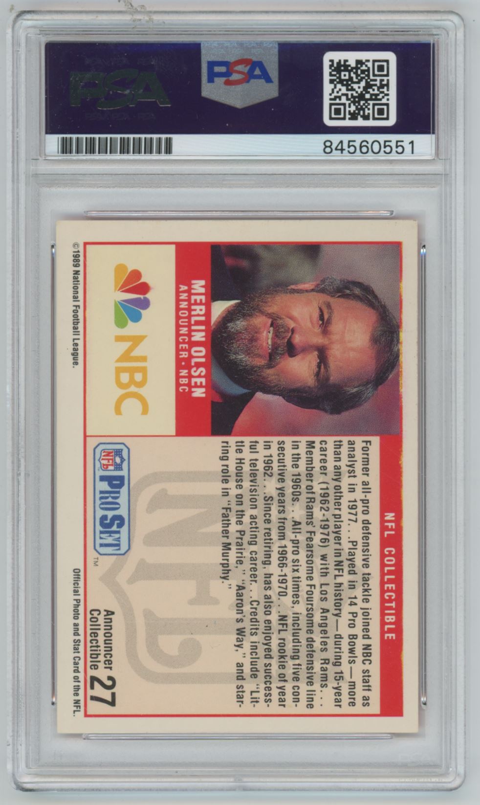 1989 Pro Set Merlin Olsen Auto - PSA/DNA