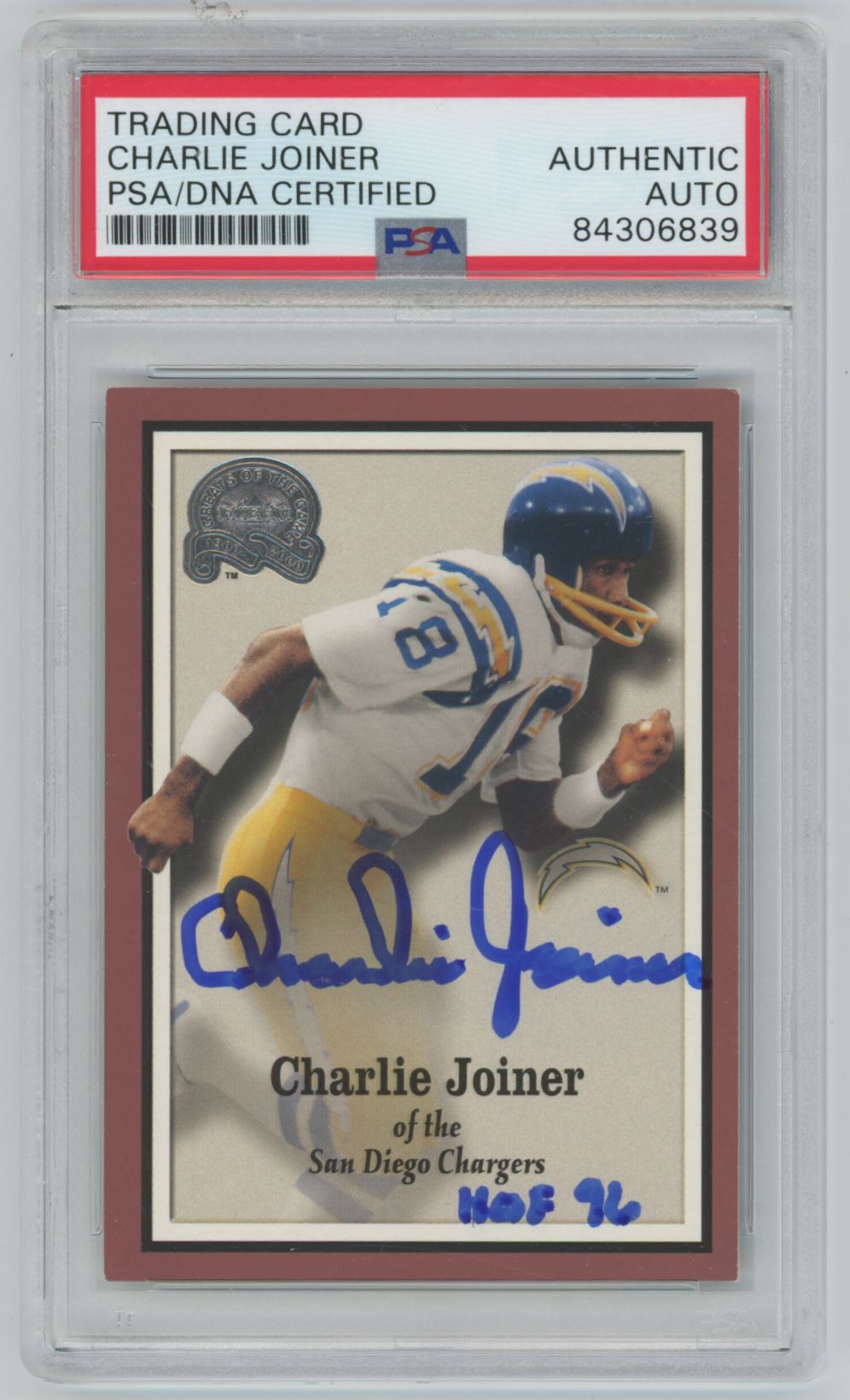 2000 Fleer Greats of the Game Charlie Joiner Auto - PSA/DNA