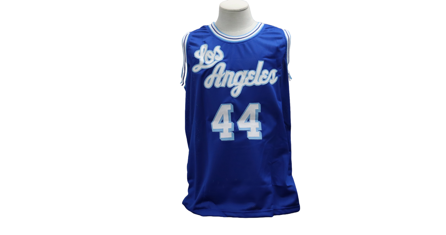 JERRY WEST CUSTOM AUTOGRAPHED BLUE JERSEY (JSA)