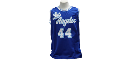 JERRY WEST CUSTOM AUTOGRAPHED BLUE JERSEY (JSA)