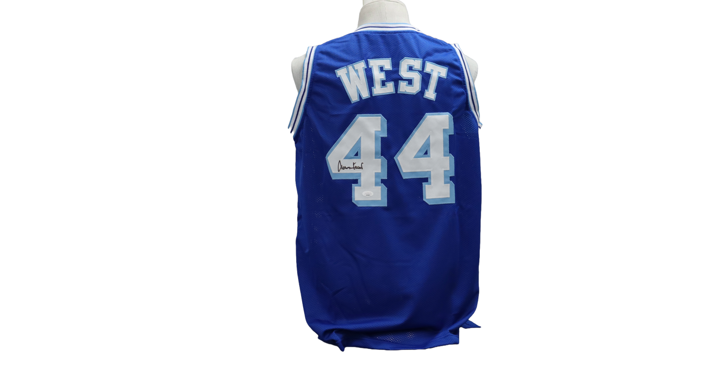 JERRY WEST CUSTOM AUTOGRAPHED BLUE JERSEY (JSA)