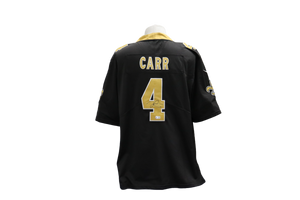 DEREK CARR CUSTOM AUTOGRAPHED BLACK JERSEY (BECKETT)