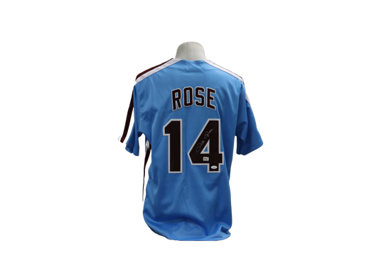 PETE ROSE CUSTOM AUTOGRAPHED BLUE JERSEY (JSA)