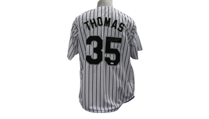 FRANK THOMAS CUSTOM AUTOGRAPHED WHITE PINSTRIPE JERSEY (JSA)